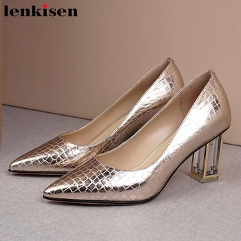 

Lenkisen elegant beauty lady genuine leather shoes classic pointed toe crystal high heels shallow slip on new women pumps L06