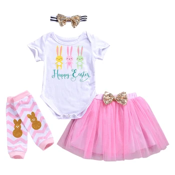 

4pcs 3-24M Baby Summer Clothes Set Kids Girls Print O-neck Rompers Tutu Skirts Cartoon Rompers Baby Animal Clothe