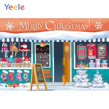 

Yeele Cartoon Merry Christmas Backdrop Gift Shop Baby Birthday Party Customized Vinyl Photography Background For Photo Studio