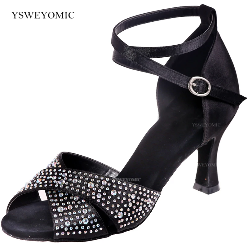 

Rhinestones Dance Shoes Salsa Latin Sandals Comfort Insole Suede Outsole indoor Trainning Meduim Heel Latin Salsa Dance Shoes