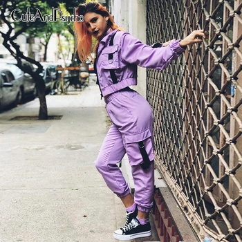 

Two Piece Set Cargo Pockets Women Zipper Coats Cropped Tops Long Sleeve Casual Baggy Pants Matching Sets Patchwork Cuteandpsycho