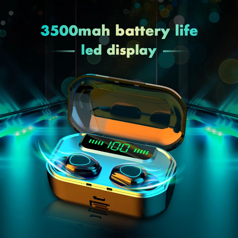 3500mAh Bluetooth Wireless Headphones with Mic Sports Waterproof TWS Bluetooth Earphones Touch Control Wireless charging