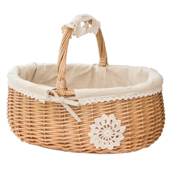 

Picnic Basket Handmade Storage Cassette Willow Baskets Woven Fruits Basket for Gardening and Shopping