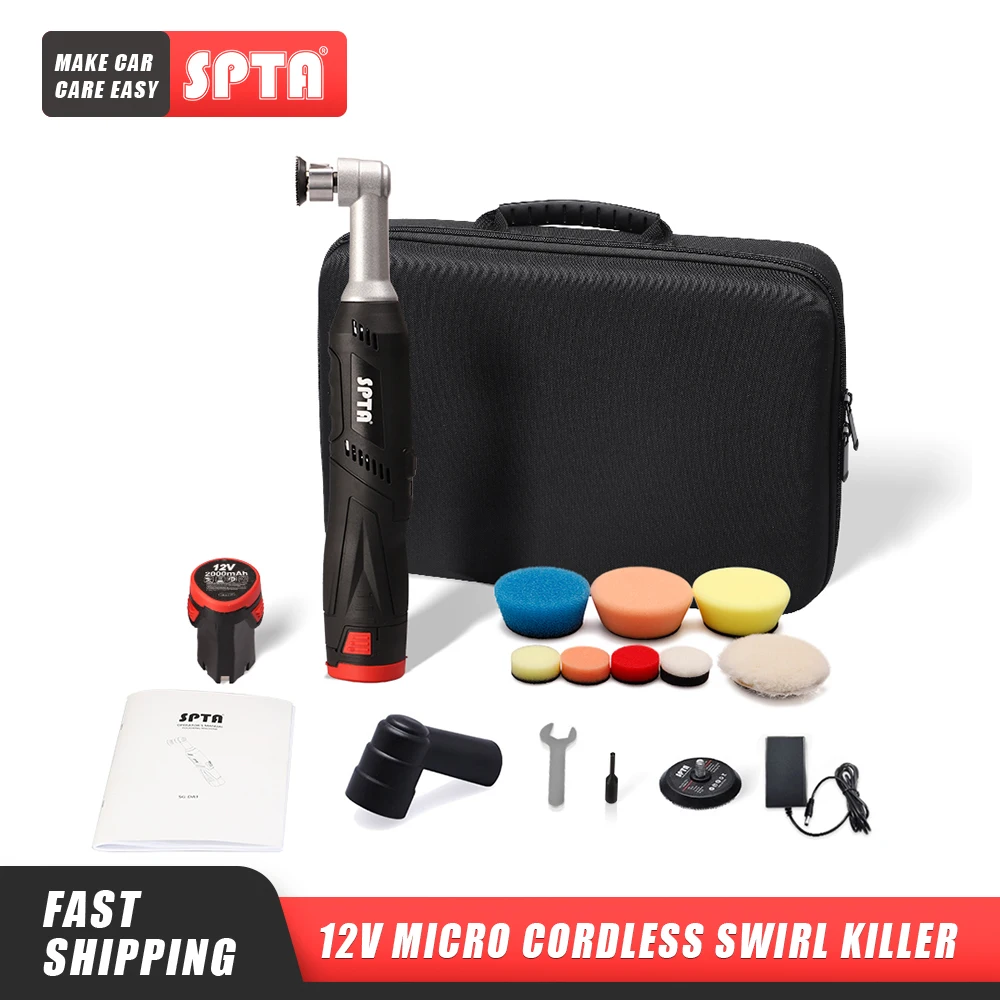 SPTA 12V Cordless Car Polishing Machine New High Quality Professional Cordless Mini RO/DA Car Polisher Set