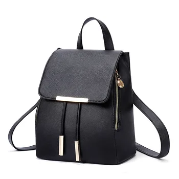 

2020 new double zipper iron edge drawstring clamshell PU Korean version of the female backpack female bag shoulder bag fashion