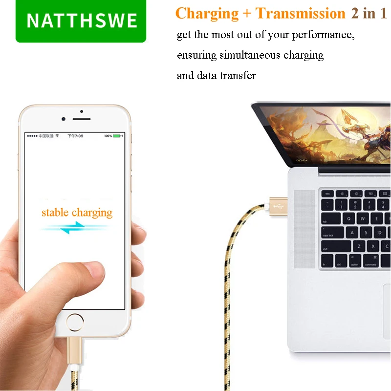 NATTHSWE Tiger кожа плетение USB кабель для передачи данных Быстрая зарядка линия iPhone X 8