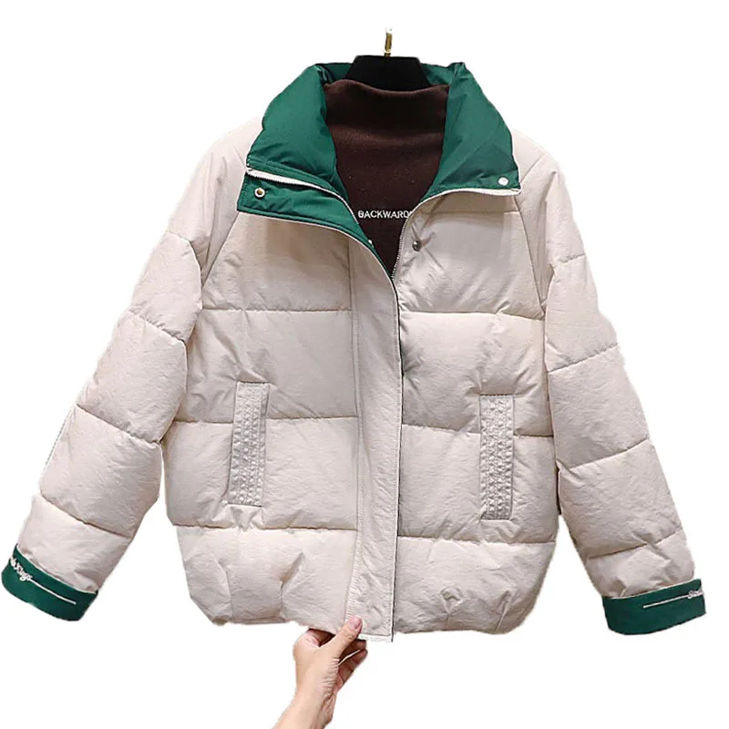 

New 2022 Cotton Coat Short Women's Down Cotton Jacket Loose Winter Parka Jackets Black Creamy-white Outwear Parkas