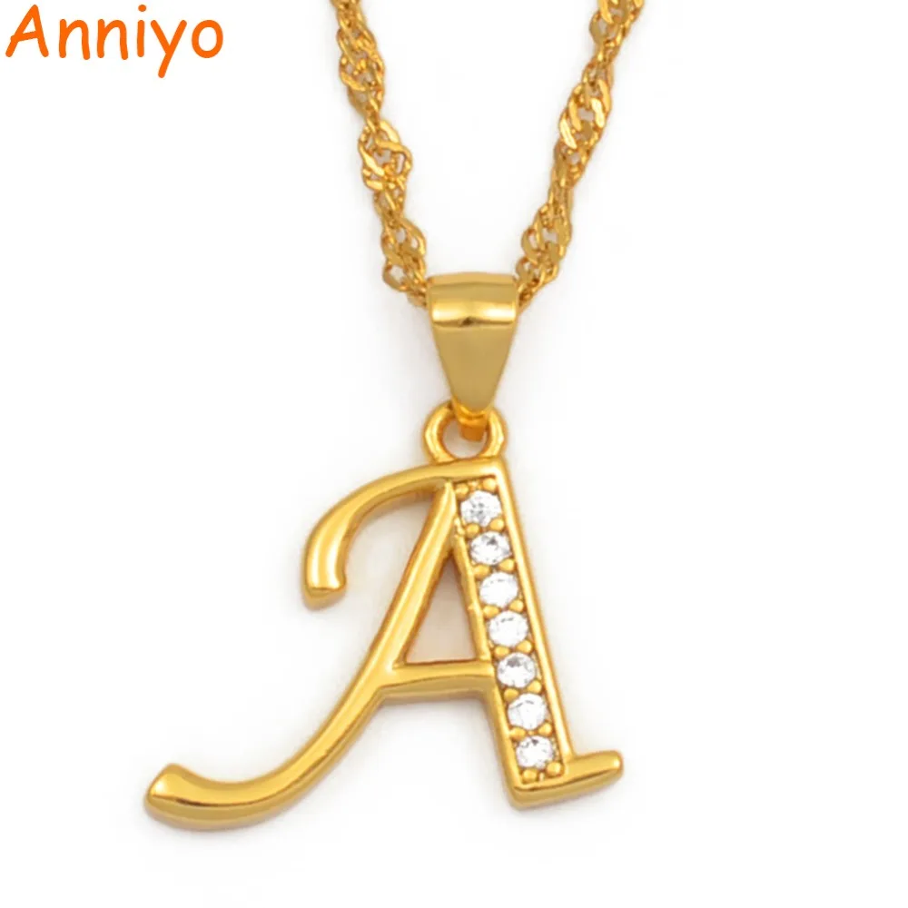 Anniyo A-Z ожерелья с буквами золотого цвета с алфавитом, начальная подвеска на цепочке для женщин и девушек, кубический цирконий, английские буквы, ювелирные изделия#040602