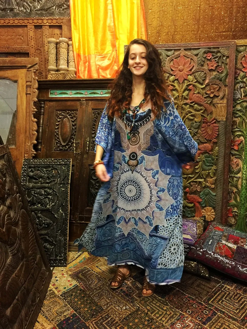 Women Kaftan Tunic Kimono Free Size Maxi Party Loungewear Holidays Dresses-4