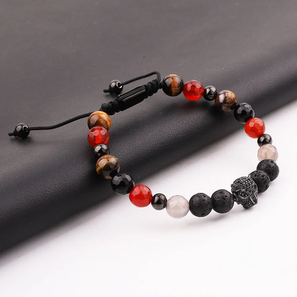JARAVVI Natural Lava Stone Leopard Lion Charm Adjustable Beads Bracele Men Women - Image 5