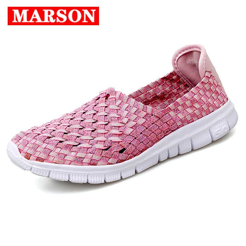 MARSON Women's Flats Female Casual Shoes Woman Sneakers Ladies Jogging Shoe Weave Breathable Walking Plus Size 35-42 Nine Colors women shoes women sneakers women flats casual shoes