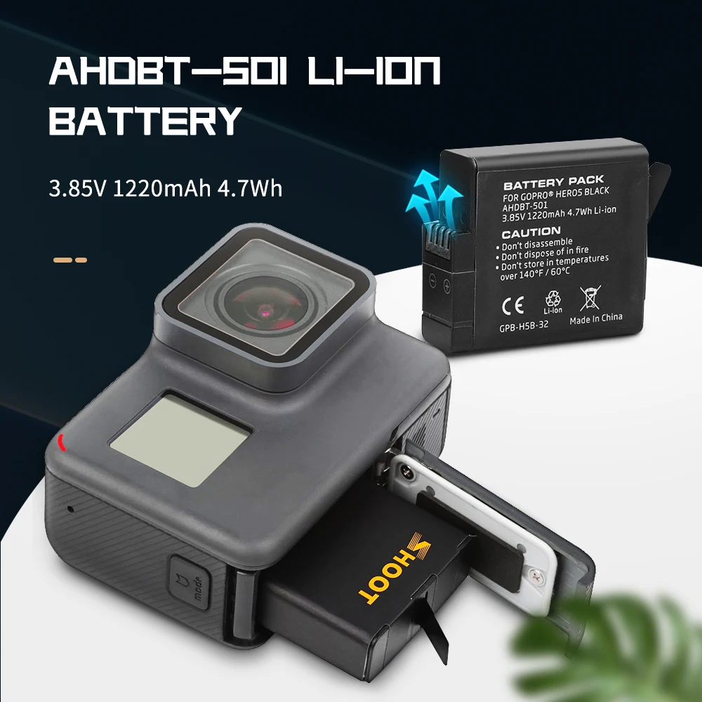 Съемка для GoPro 8 1220mAh AHDBT 501 аккумулятор с USB зарядным устройством Hero 7 5 Black Sports Go Pro