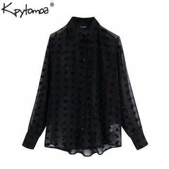 

Vintage Stylish Office Lady Polka Dot Chiffon Blouses Women 2020 Fashion Long Sleeve See Through Shirts Blusas Mujer Chic Tops