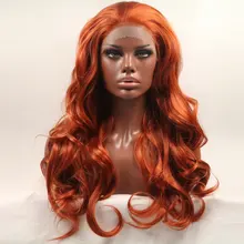 Оранжевый Красный объемная волна 26 ''синтетический парик фронта шнурка Glueless термостойкие волокна волос естественная линия волос свободная часть для женщин парики