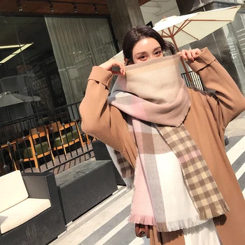 

2020New Autumn and winter Classic Trellis Trellis Scarf Wool knitting long-style Double-sided Shawls It goes with everything