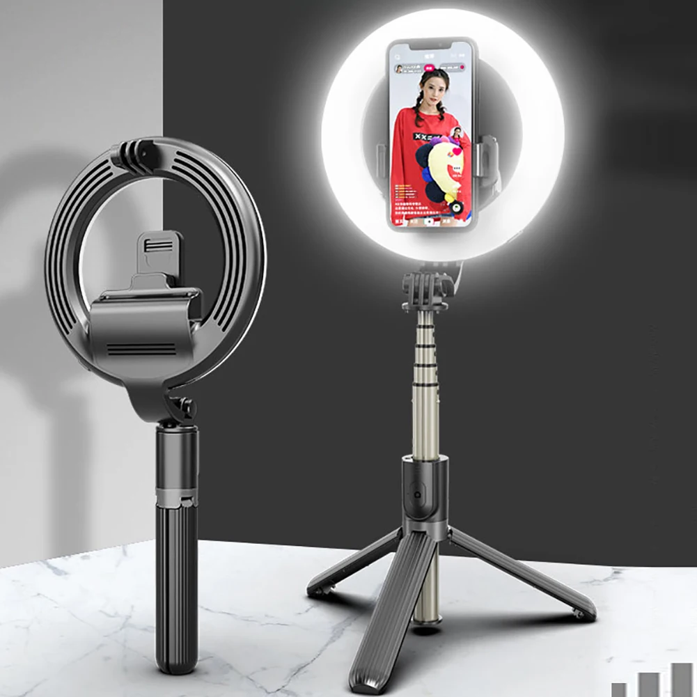 

Foldable LED Ring Lamp Telescopic Selfie Stick Fill Light Dimmable Mobile Phone Ring Lamp with Stand Tripod for Makeup Video