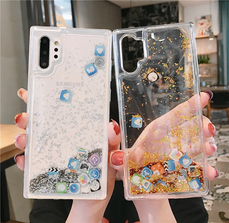 Чехол с жидкими блестками для Samsung Galaxy S8 S9 S10 plus S10e чехол милыми приложениями Note 10