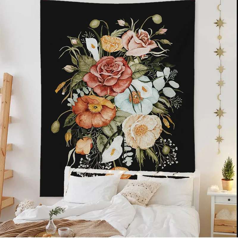 

Flowers Tapestry Art Bohemian Wall Hanging Bohemian Printed Microfiber Fabric Home Decoration Bedspread Wall Tapestry