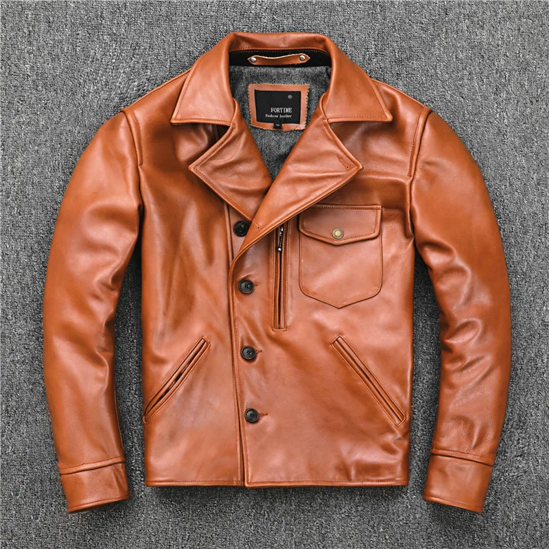 

Men's Genuine Leather Jacket Cowhide Leather Coat Spring Autumn Motorcycle Jacket Men Slim Cow Biker Jackets KJ2911