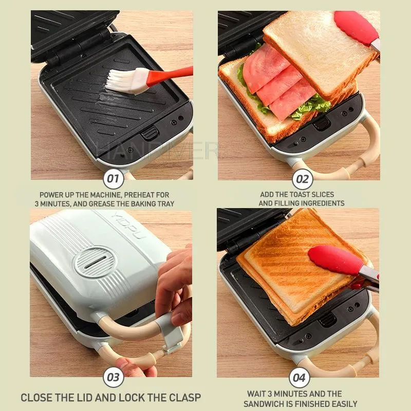 220V Non stick Sandwich Maker Electric Breakfast Machine 650W Mini Toaster Multifunction Sandwichera electrica Sandwich Machine