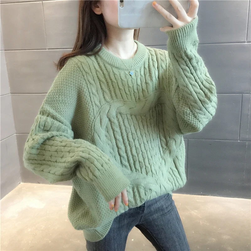 

20996 (under No. 6, row 5, room 3) real shot solid color round neck love twist Pullover Sweater [3500] 66