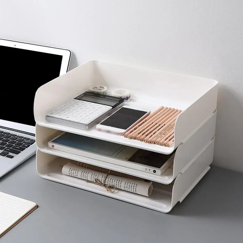 1pc Office White Solid Color Desktop Storage Box Office Books Documents Storage