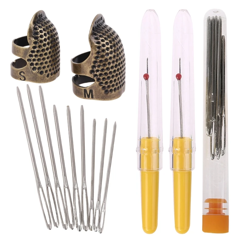 

19pcs Sewing Tools Set Thimble Finger Protector Seam Rippers Large-Eye Needles E8BD
