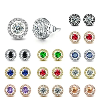 

Fashion Clip Earring 925 Silver Color Earrings for Women Wedding Engagement Earring Round Gemstones Zircon Diamond Jewelry Gift