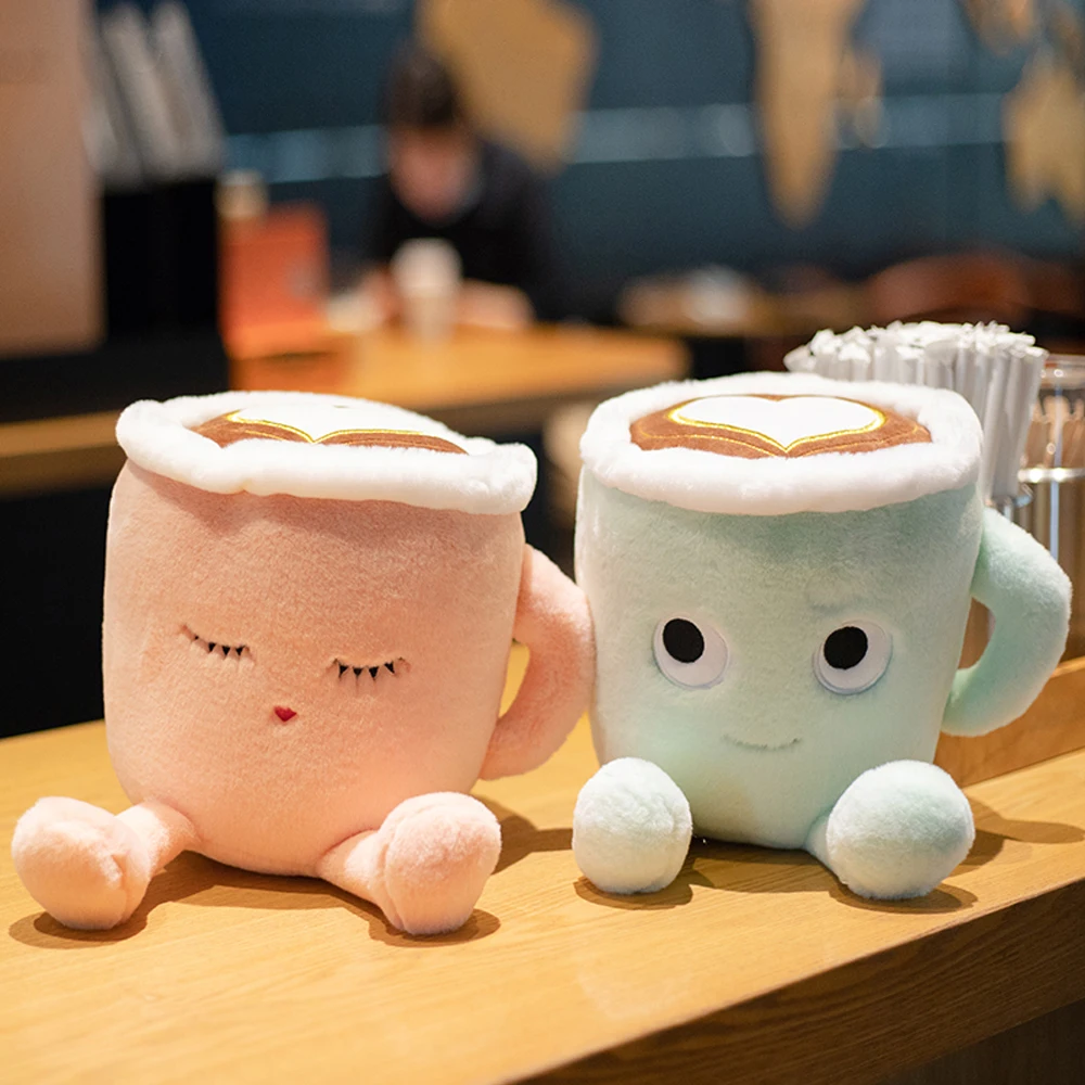 Cute Fluffy Cartoon Stuffed Plush Coffee Cup Toys Romantic Pink Sakura Latte and Japanese Matcha Dolls Fancy Gifts for samsung galaxy a15 cartoon sakura cat embossed leather phone case wine red