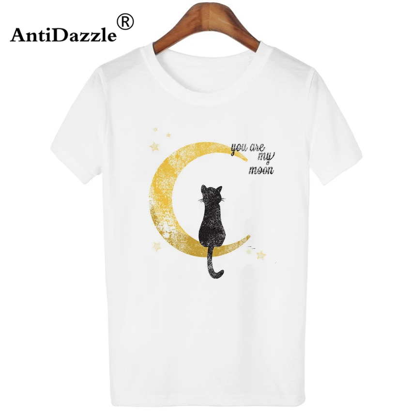 Antidazzle Милая забавная футболка My Cat moon Женская Креативный дизайн Hipster Мультяшные