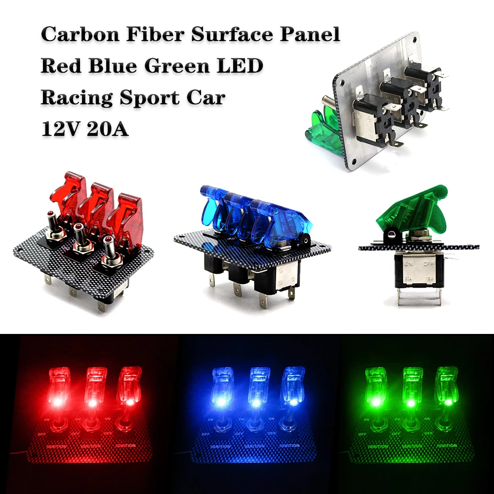 Toggle Switch,Dc 12v Carbon Fiber Surface Panel Car Toggle Switch with Blue LED Indicator For For Racing Sport Competitive Car 