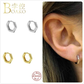 

Real 925 Silver Earrings For Women Minimalism Gold Small Hoop Earrings Girl Ear Piercing Earring Punk Female Geometric aretes Z5