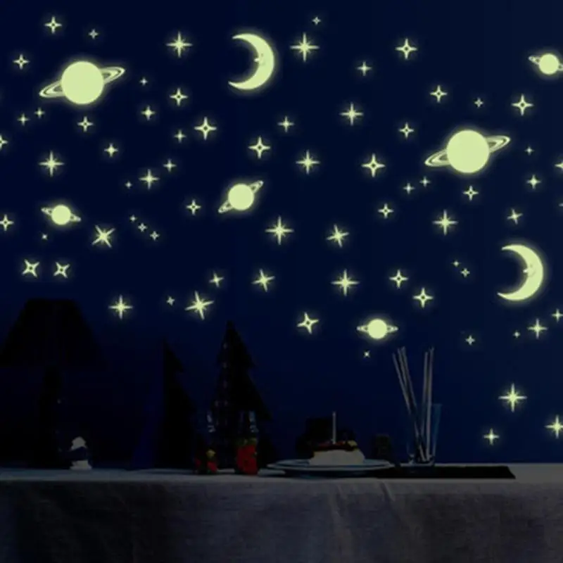 

Glow In The Dark Moon Stars Wall Stickers DIY Luminous Stickers for Kids Baby Room Decor Art Fluorescent Adhesive Stickers