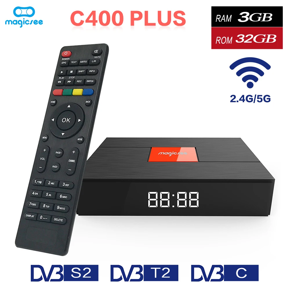 Magicsee C400 Plus Amlogic S912 Восьмиядерный ТВ приставка 3+ 32 ГБ Android 4K Смарт ТВ приставка DVB-S2 DVB-T2 кабель двойной WiFi смарт медиаплеер