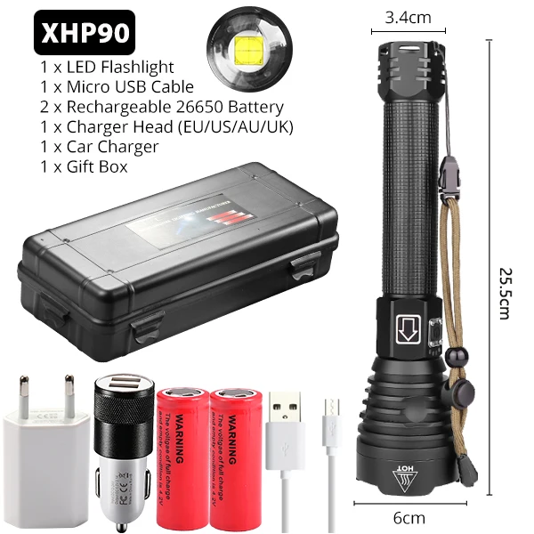 XLamp XHP90 самый мощный Usb масштабируемый светодиодный флэш-светильник Xhp70.2 тактический флэш-светильник фонарь 26650 или 18650 Аккумулятор для охоты - Испускаемый цвет: Option I