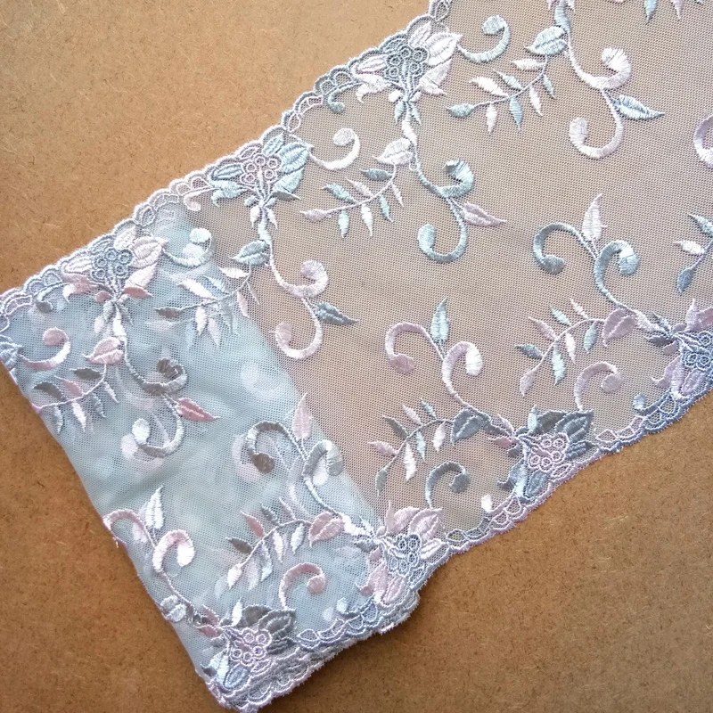 

12Meters Grey Mesh Tulle Embroidery Lace Trim Flowers Ribbon Wedding Dress DIY Apparel Sewing Crafts Supplies