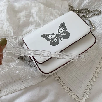 

Black Butterfly Pattern Design Shoulder Bags for Women 2020 PU Leather Flap Crossbody Transparent Acrylic Chain Purse Handbags