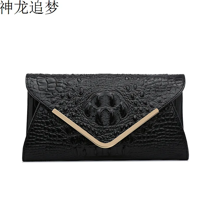 

new fashion crocodile pattern genuine leather clutch bag shoulder messenger bag ladies chain handbag Women mobile phone bag