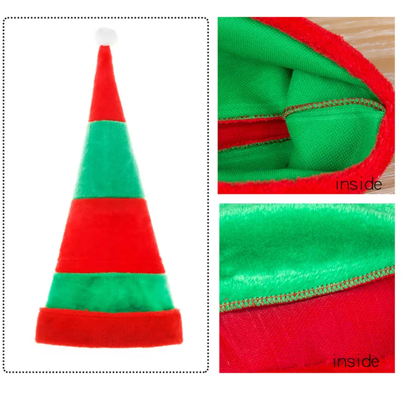 Red Green Striped Plush Christmas Hat Festival Party Decor Elf Hat Clown Cap Christmas Decor