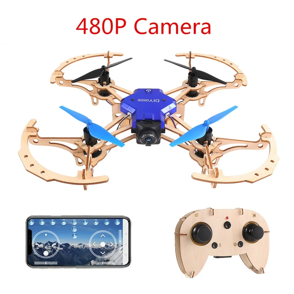 ZL100 деревянный самолет DIY Дрон с камерой 720P Wi-Fi FPV дисплей удержания высоты Безголовый режим обучения обучающий Квадрокоптер - Цвет: 480p