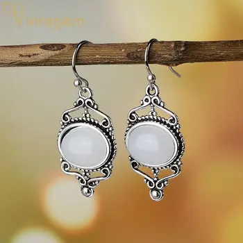 

Vinregem Branded 925 Sterling Silver Created Moonstone Gemstone Drop Dangle Hooks Earrings Wedding Fine Jewelry Drop Shipping