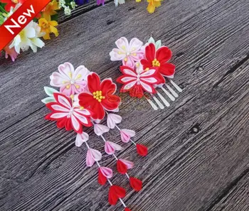 

Shoot Hairpin Original Japanese Style Hand-made Woman Headdress Kimono Red Headwear Two Pieces