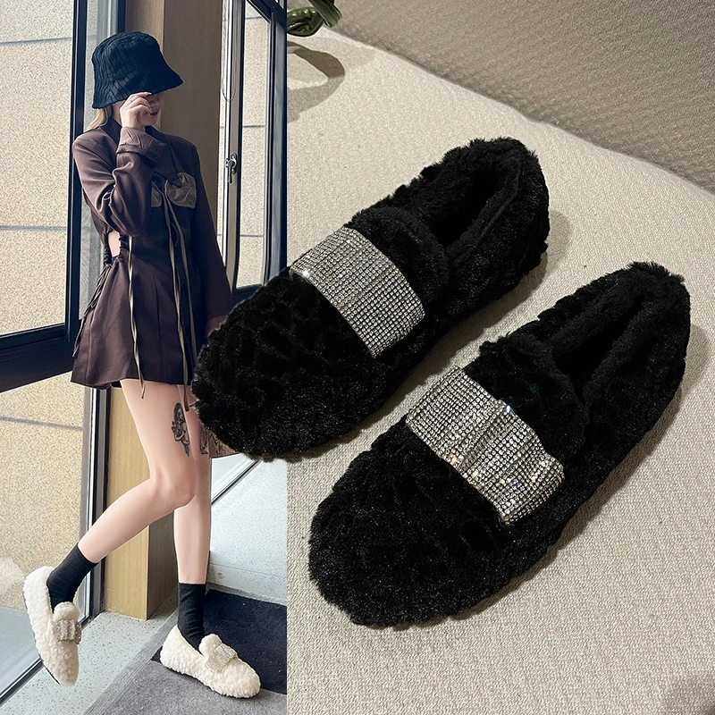 Loafers Women's Autumn and Winter 2022 New Style Plus Velvet Outer Wear Fashionable Versatile Comfortable Warm Flat Shoes Women
