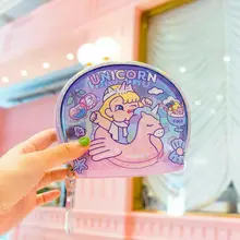 Мини-женские прозрачные кошельки из ПВХ, Дамский кошелек с принтом единорога, маленькая модная сумка для монет на молнии для детей, портативный пакет для карт