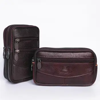 

Casual Men Elderly Waterproof Multi Zip Phone Waist Bag Faux Leather Coin Purse Card Bag Buckle Multi-function Wallet
