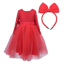 Рождественское кружевное платье принцессы с фатиновой юбкой для девочек Осенняя детская праздничная одежда для дня рождения Классический костюм на свадьбу для детей от 2 до 10 лет