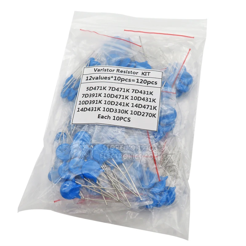

100PCS=12value*10PCS Varistor Resistor Assorted kit 5D471K 7D471K 7D431K 7D391K 10D471K 10D431K 10D391K 14D471K 14D431K 10D241K