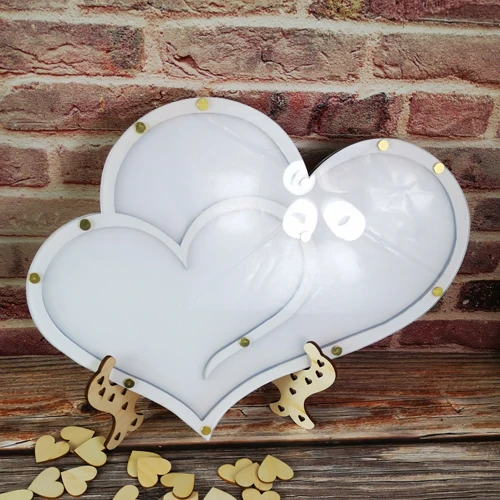 Double Heart shape Wedding guest book Decoration Rustic Sweet Heart Drop box Wedding drop box 3D Guestbook wooden box - Цвет: White Backgroud