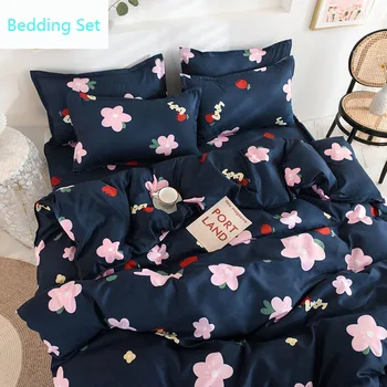 

Thickened Aloe Cotton Duvet Cover Sets Black pink flowers King/Super King Size Quilt Cover Bed Sheet Pillowcase Bedding Set