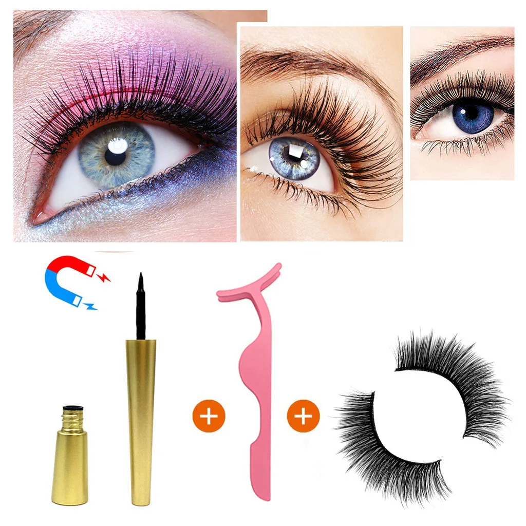 3D Mink Lashes Natural Magnetic Fast Drying Lasting Liquid Eyeliner Magnetic False Eyelash Natural Hair Clip D300729 - Цвет: C